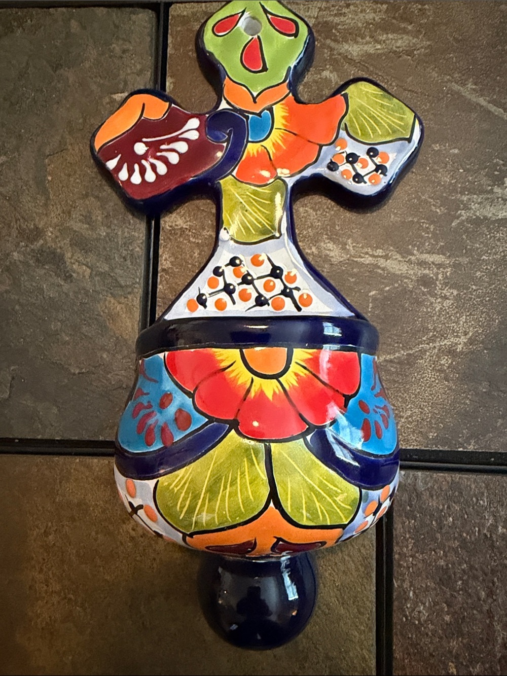 NWOT-Talavera Hand-Painted Holy Water Cross Wall Accent